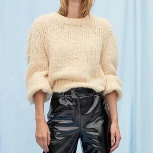 Aritzia sweater cream with pearls size medium shimmy sweater crew neck